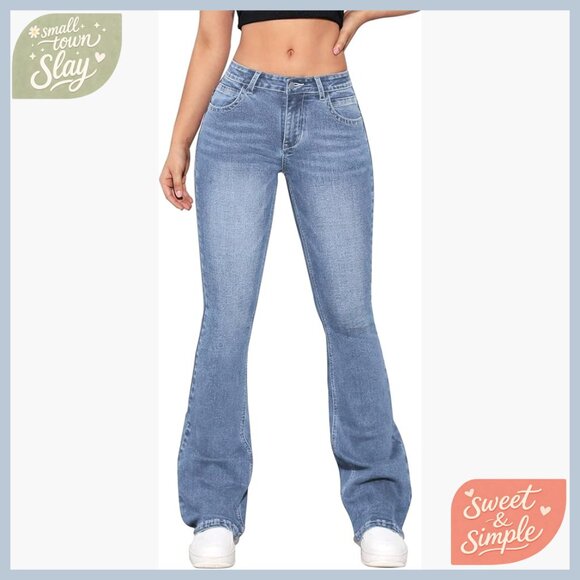 Low Rise Flare Jeans Stretch Denim Bootcut Bell Bottom Pants